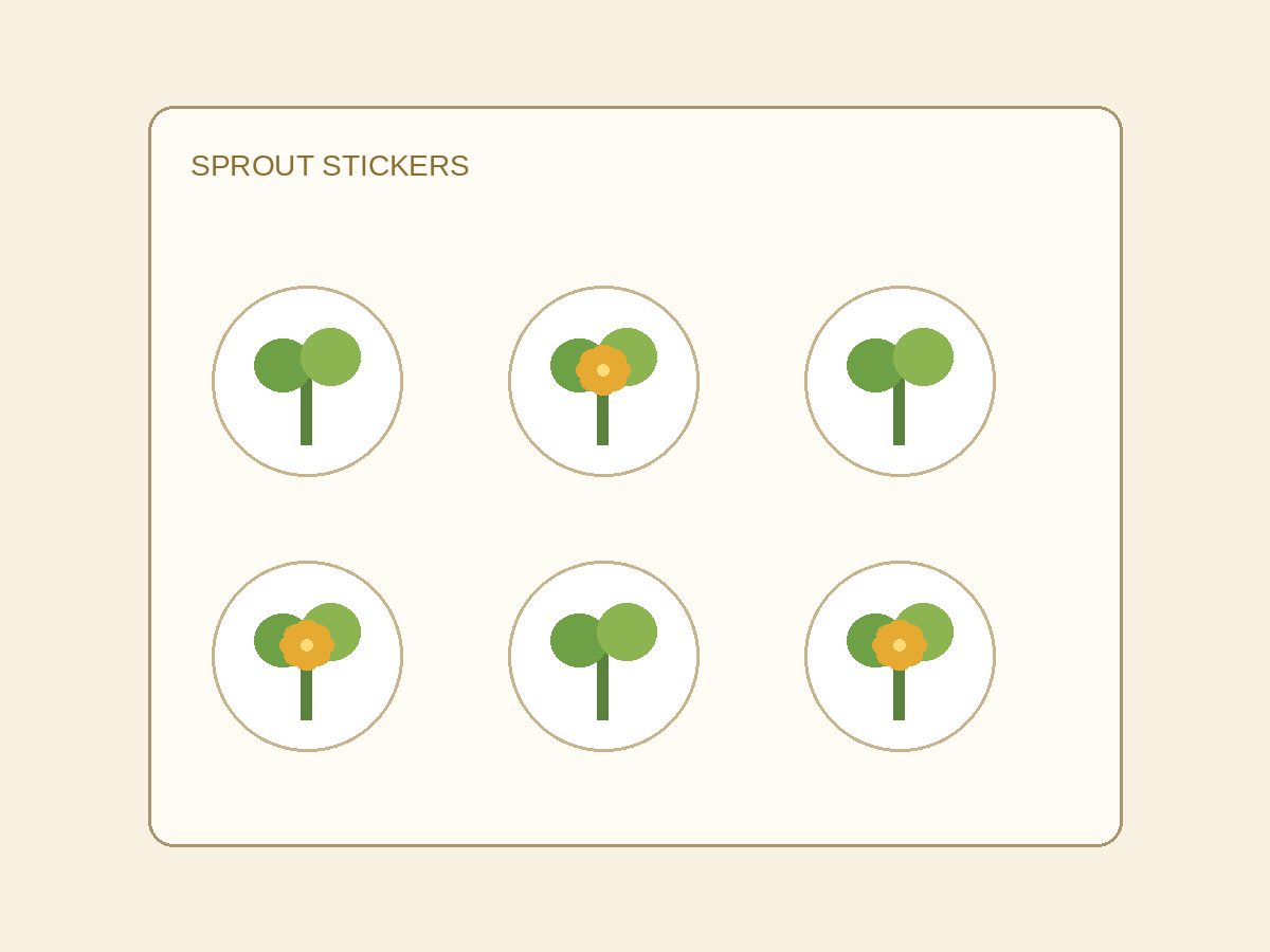 Original illustration of sprout and flower stickers.